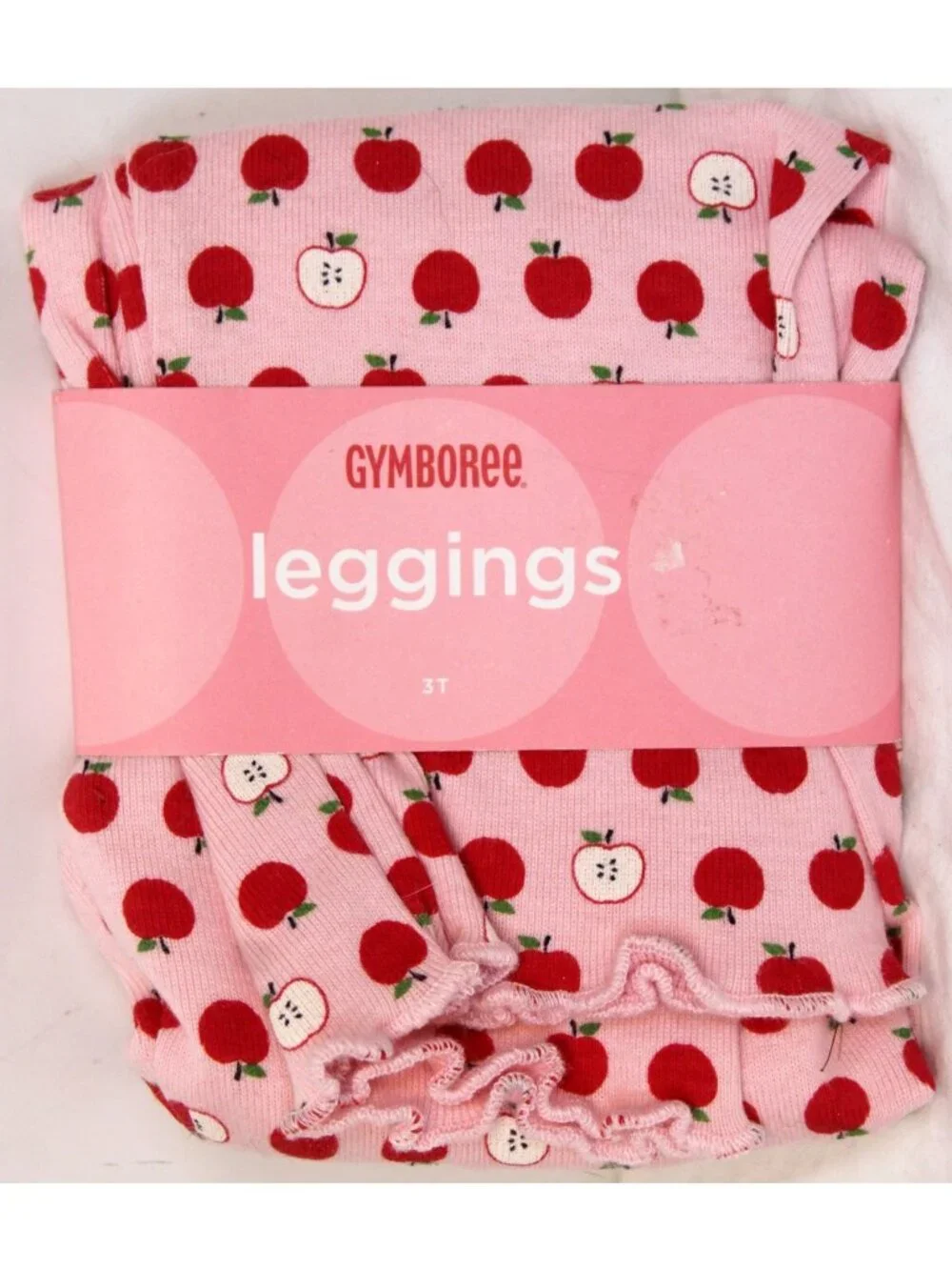 2008 Gymboree Prep School Leggings Sz 2T Apple Print Pink Lettuce Edging